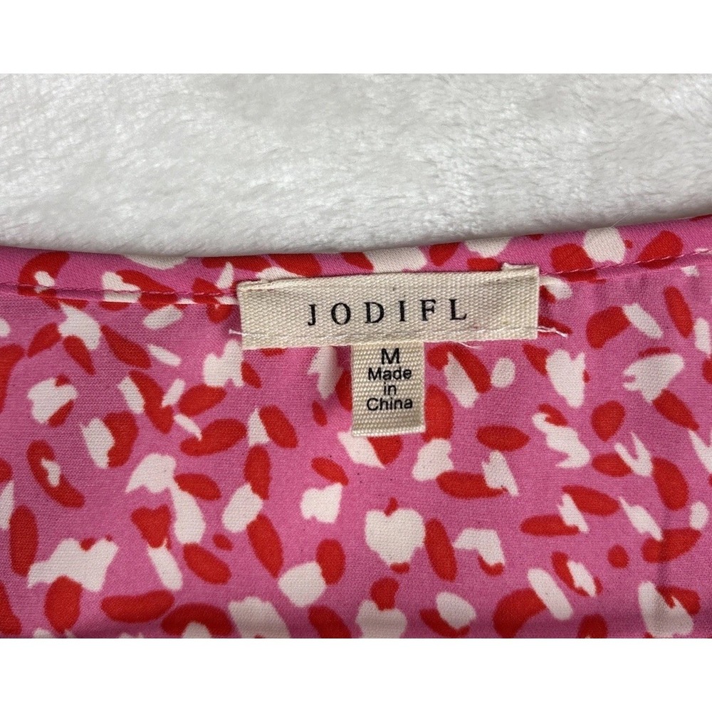 Jodifl Medium Vibrant Floral Pink/White Flutter‎ Sleeve Top V Neck Spring Summer - Picture 3 of 11